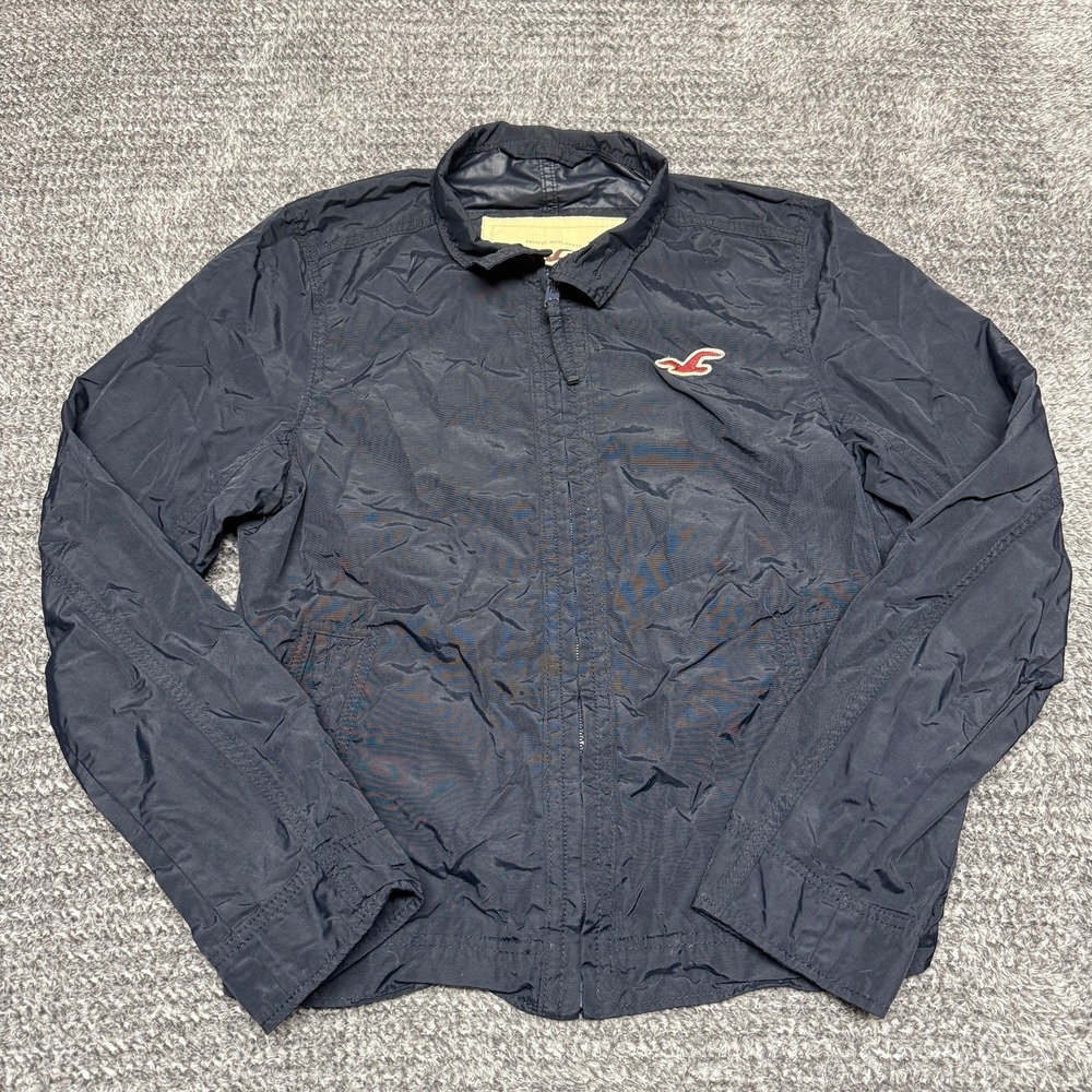 Hollister Mens Jacket XL Navy Blue Full Zip‎ Stand Collar Lightweight